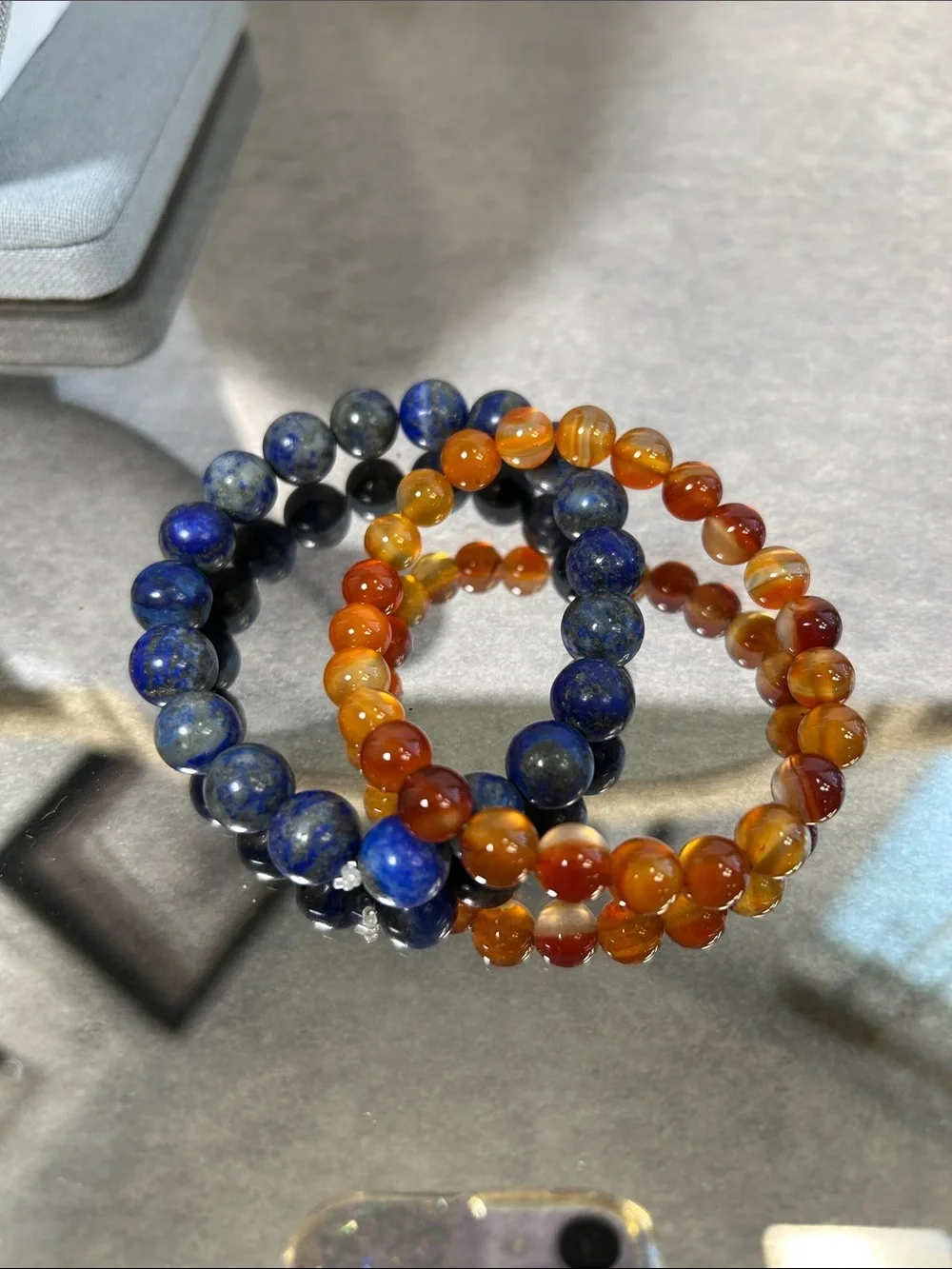 Blue Lapis & Carnelian Stone Stretch Bracelets - Unbranded